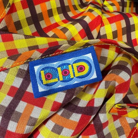 LHD Silk Slip Mini Dress in Retro Orange Brown Plaid Print Size US 6 - Picture 6 of 7